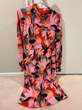 Donna Morgan Colorful Floral Midi Dress in Red, Pink & Teal